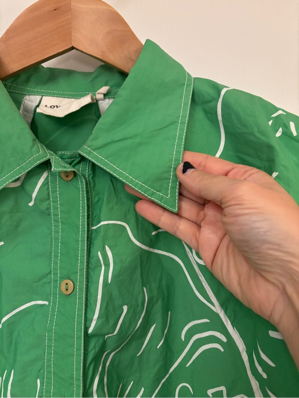 Lovebirds Top Size Large Green Relaxed Dopamine Maximalist Rare Dramatic Puff - Picture 6 of 10